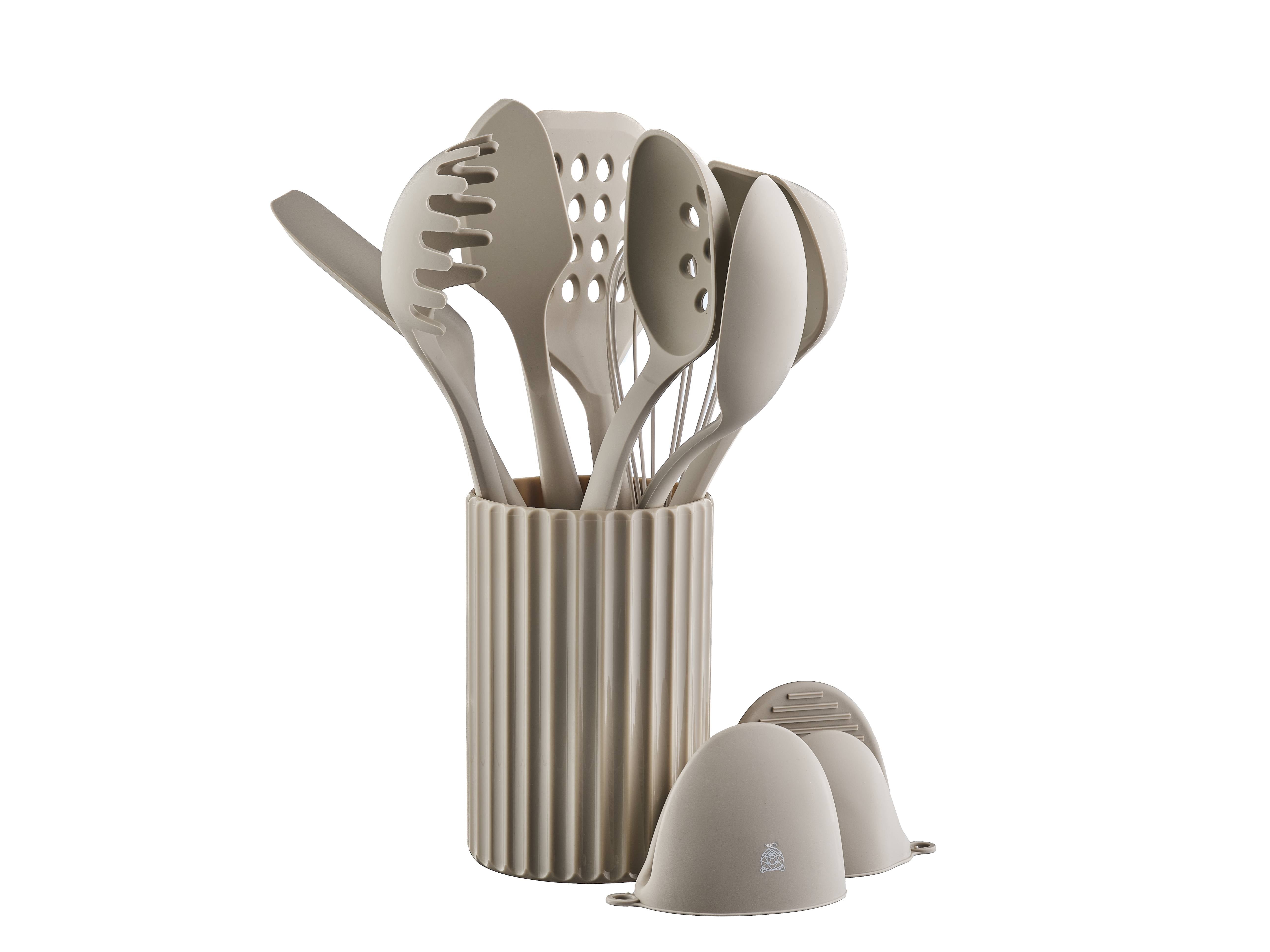Set d'ustensiles de cuisine en bois et silicone GUNNAR - 11 pièces