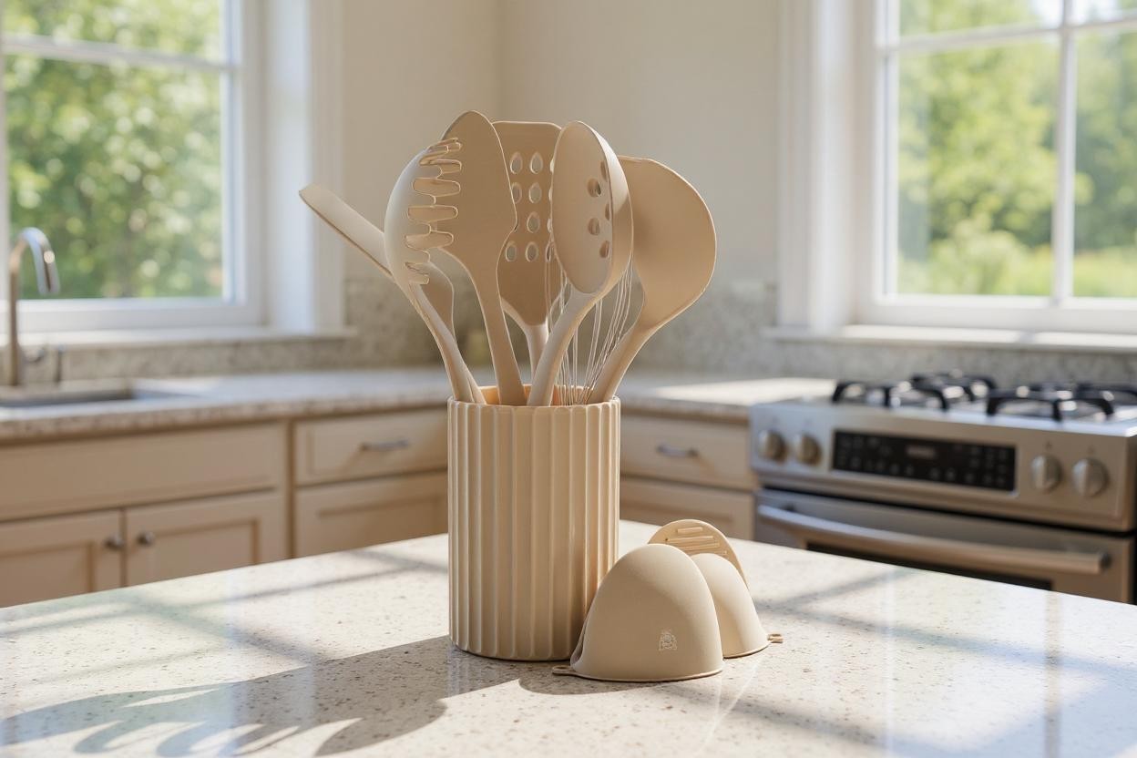 Set d'ustensiles de cuisine en bois et silicone GUNNAR - 11 pièces