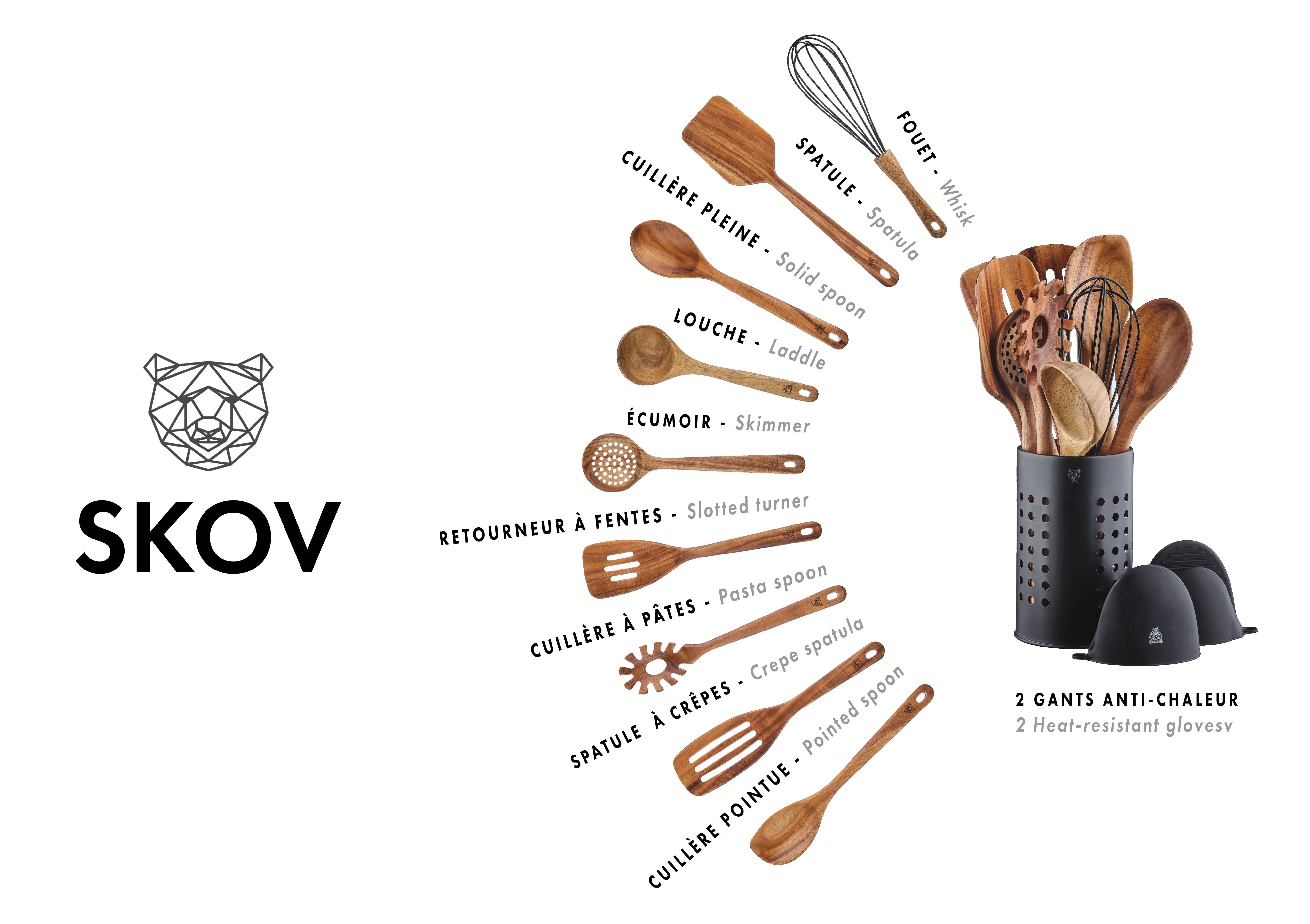 Set d'ustensiles de cuisine en bois d'acacia SKOV - 12 pièces