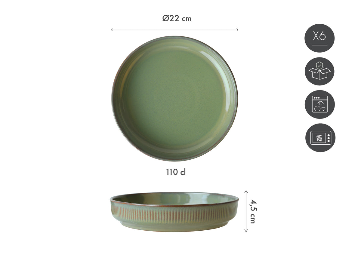 Assiette creuse Ø22,5cm - 6 pièces - collection REED - Forest