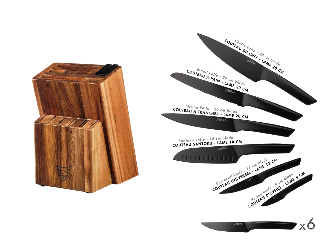 Bloc couteaux de cuisine et couteaux à steak JENSEN LOVIISA - 14 pièces