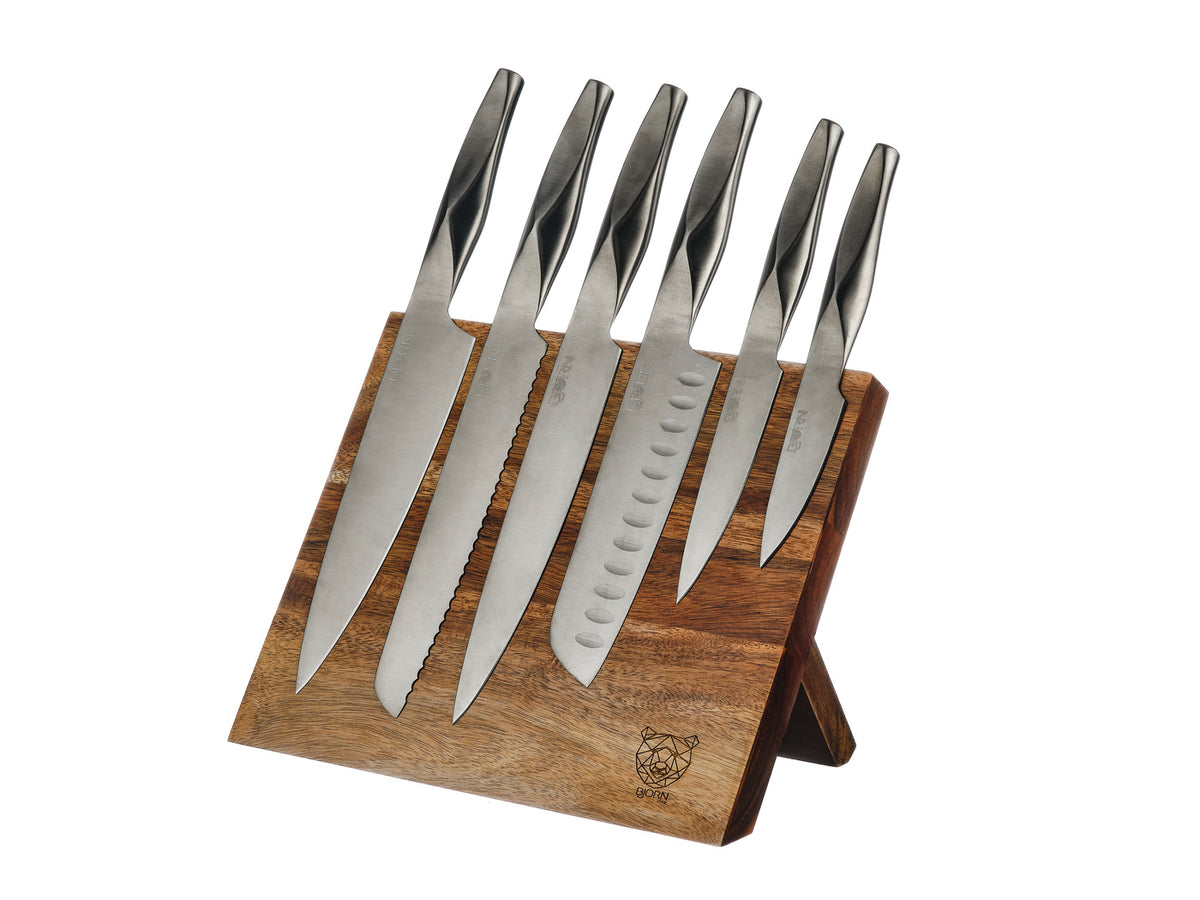 Ensemble de bloc à couteaux rotatif en acacia de 7 morceaux Ricardo - Ares  Accessoires de cuisine
