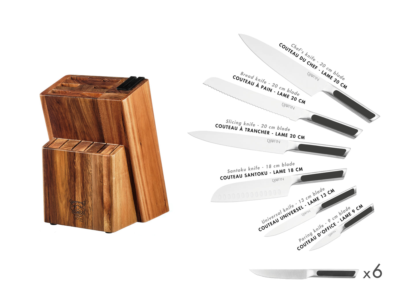 Bloc couteaux de cuisine et couteaux à steak LOKI LOVIISA - 14 pièces