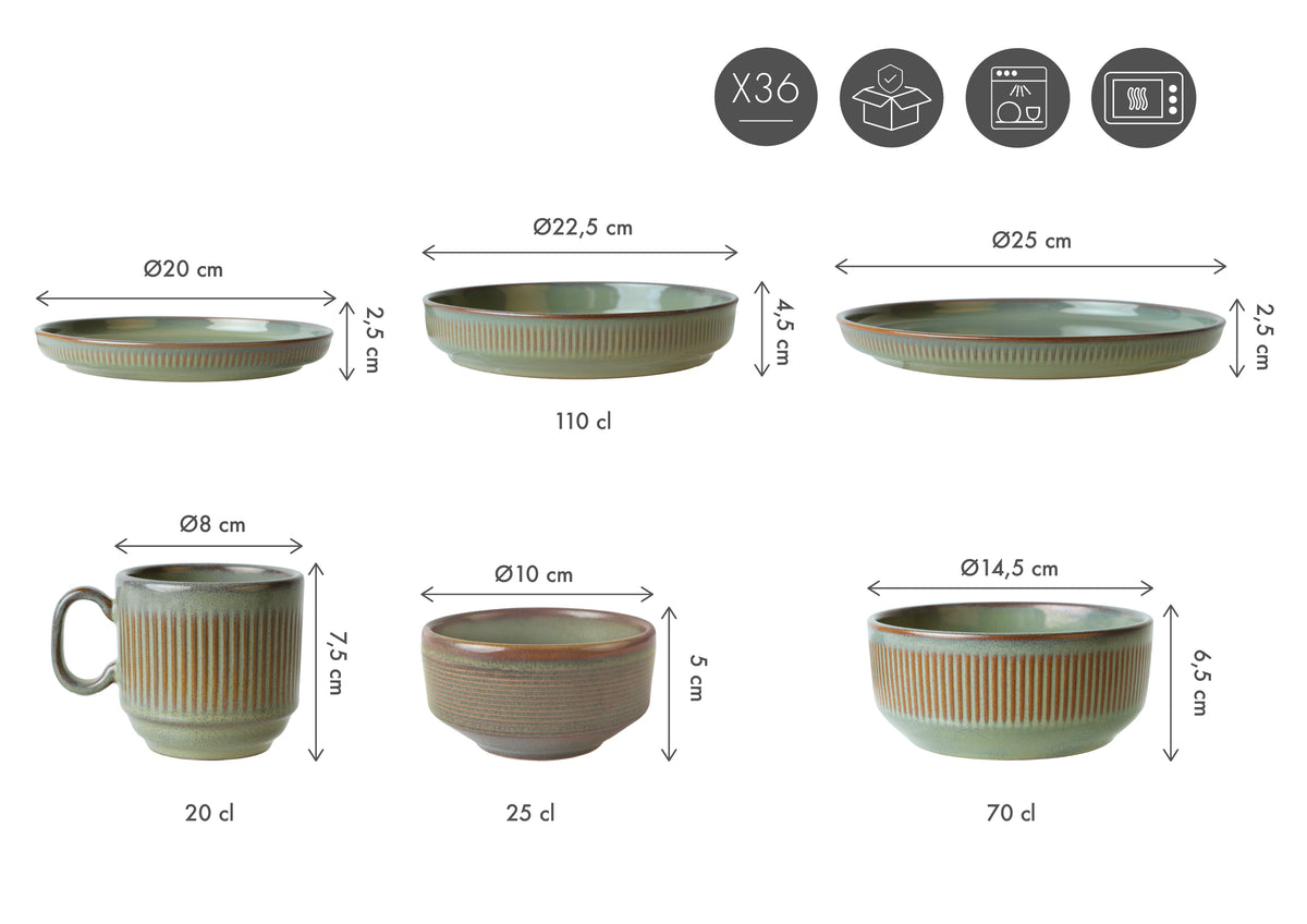 Servizio di stoviglie Completo - 36 pezzi - collezione REED - Foresta