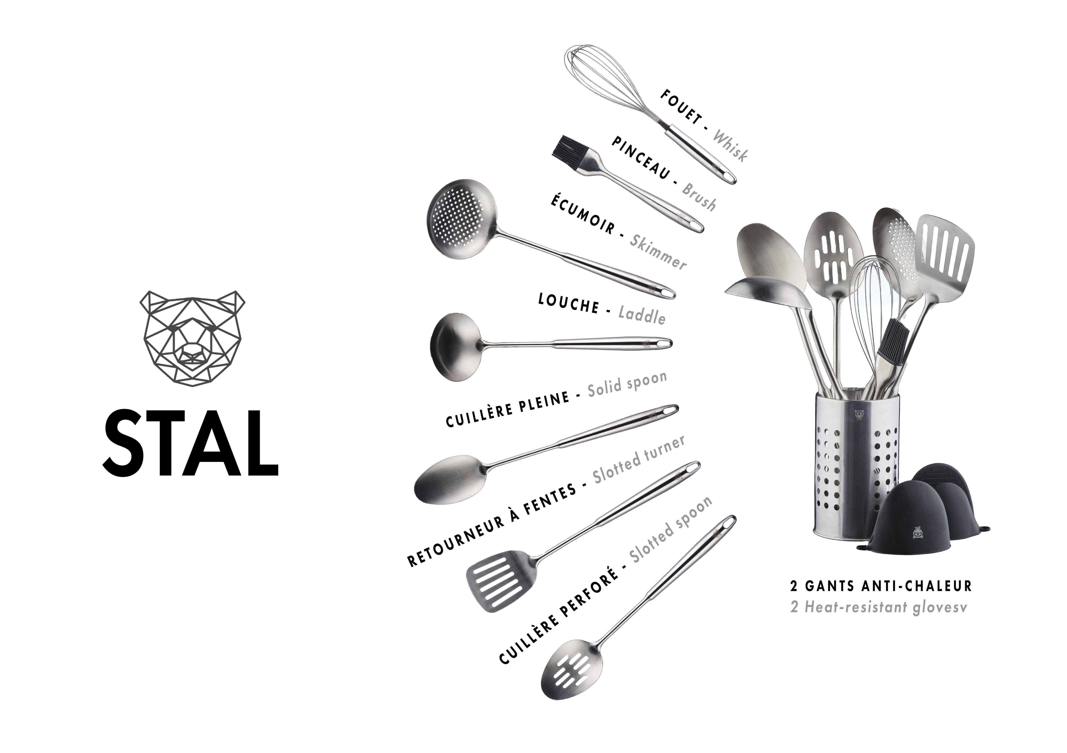 Set d'ustensiles de cuisine en acier inoxydable STAL - 10 pièces