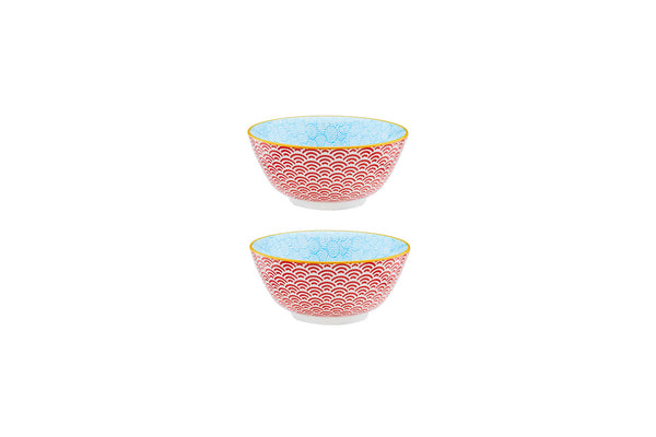 Bol PATTERN Ø15cm - 2 pièces - Rouge / bleu clair