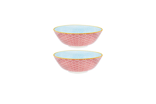 Bol PATTERN Ø21cm - 2 pièces - Rouge / bleu clair