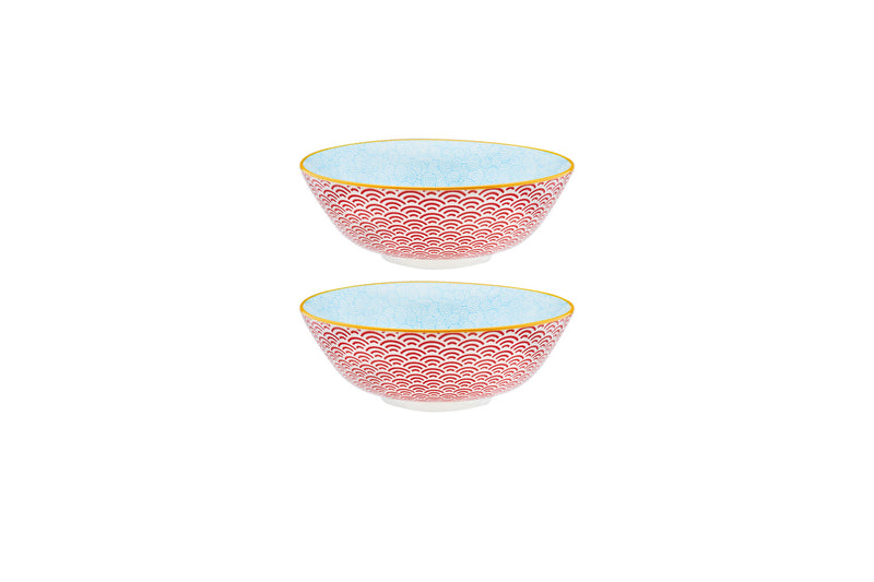 Bol PATTERN Ø21cm - 2 pièces - Rouge / bleu clair