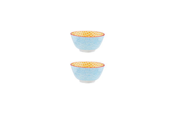 Bol PATTERN Ø12cm - 2 pièces - Bleu clair / jaune