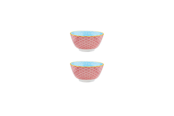 Bol PATTERN Ø12cm - 2 pièces - Rouge / bleu clair