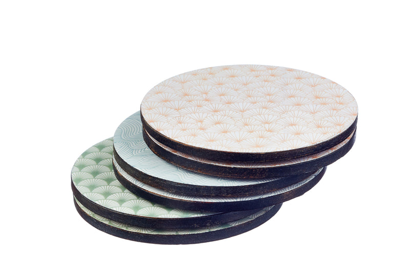 Sous-verre en bois de manguier PATTERN - 6 pièces - Pastel