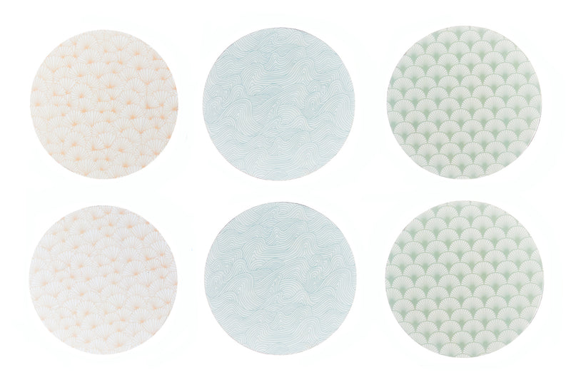 Sous-verre en bois de manguier PATTERN - 6 pièces - Pastel