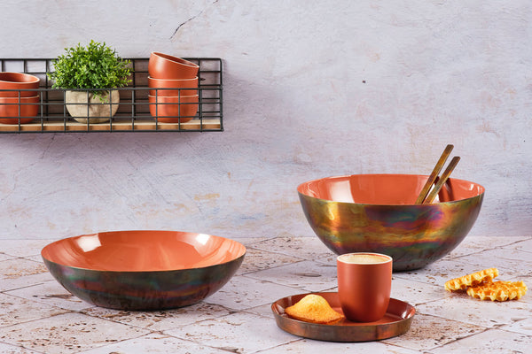 Plateau de service en métal Ø20cm - Terracotta