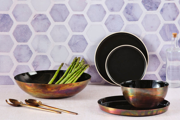 Plateau de service en métal Ø30cm - Charbon