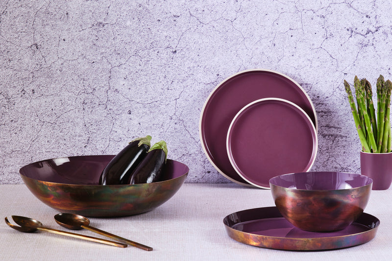 Plateau de service en métal Ø30cm - Prune