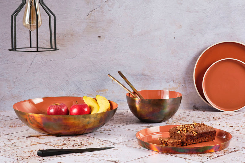 Plateau de service en métal Ø30cm - Terracotta