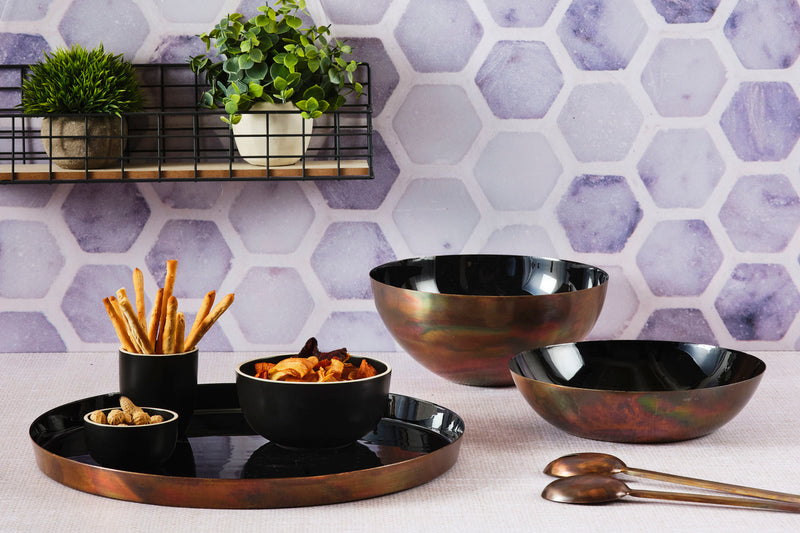 Plateau de service en métal Ø40cm - Charbon