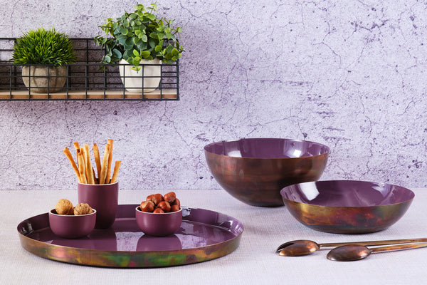 Plateau de service en métal Ø40cm - Prune
