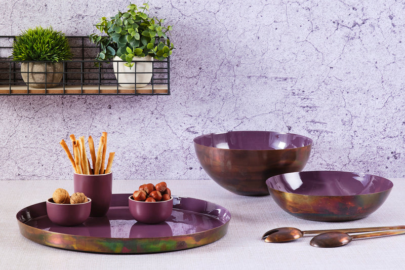 Plateau de service en métal Ø40cm - Prune