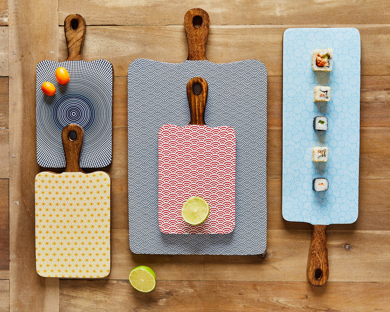 Planche de service en bois de manguier PATTERN 15*30cm - Jaune