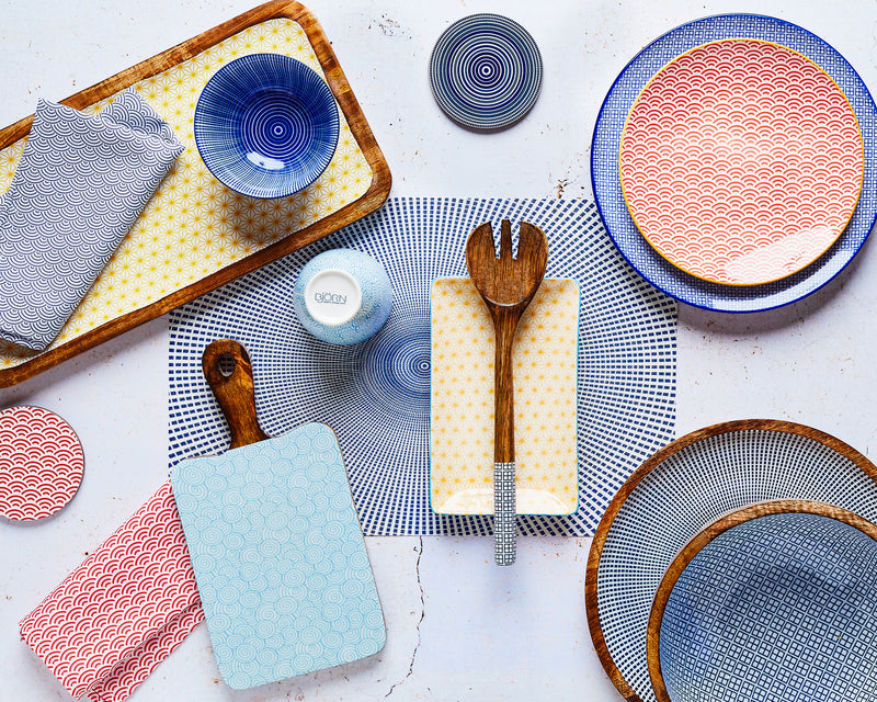 Planche de service en bois de manguier PATTERN 15*30cm - Bleu clair
