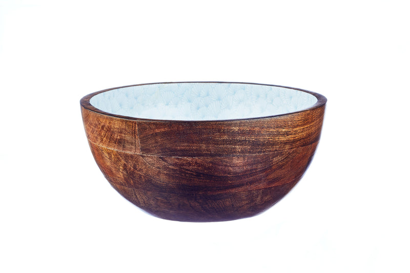 Saladier en bois de manguier PATTERN Ø24cm - Bleu pastel