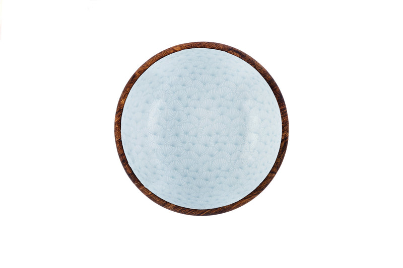Saladier en bois de manguier PATTERN Ø24cm - Bleu pastel