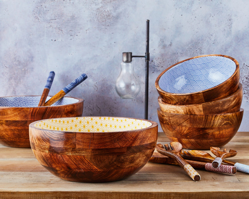 Saladier en bois de manguier PATTERN Ø24cm - Dark blue