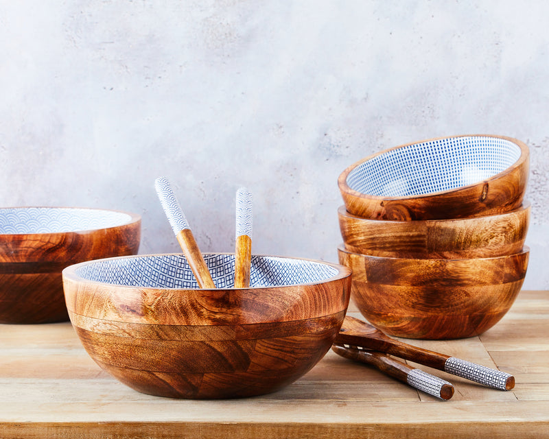Saladier en bois de manguier PATTERN Ø24cm - Dark blue