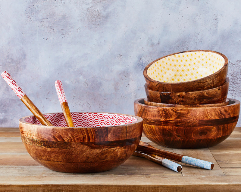 Saladier en bois de manguier PATTERN Ø24cm - Jaune