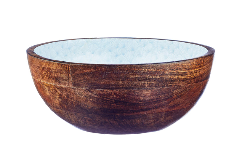 Saladier en bois de manguier PATTERN Ø30cm - Bleu pastel