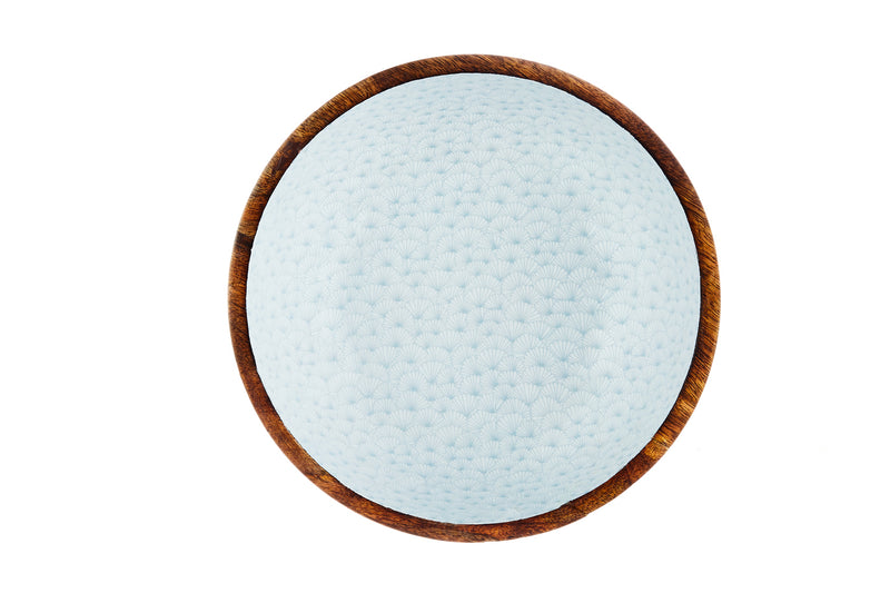 Saladier en bois de manguier PATTERN Ø30cm - Bleu pastel