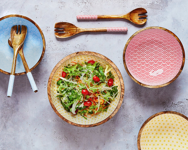 Couverts à salade en bois de manguier PATTERN - Rouge