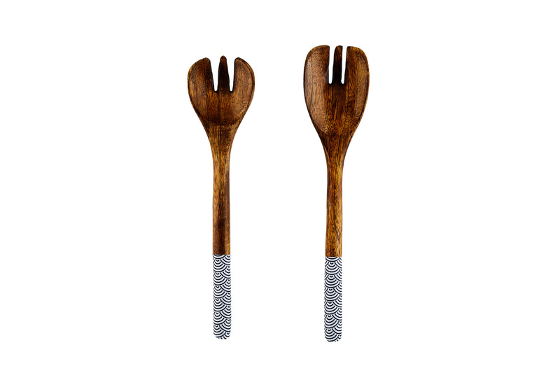 Couverts à salade en bois de manguier PATTERN - Dark blue