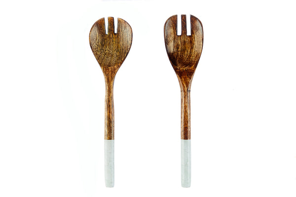 Couverts à salade en bois de manguier PATTERN - Vert pastel
