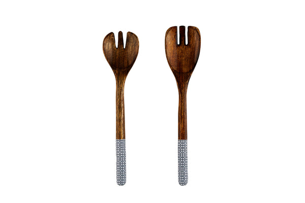 Couverts à salade en bois de manguier PATTERN - Dark blue