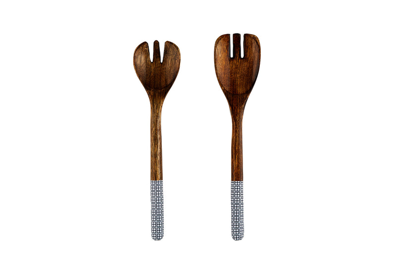 Couverts à salade en bois de manguier PATTERN - Dark blue