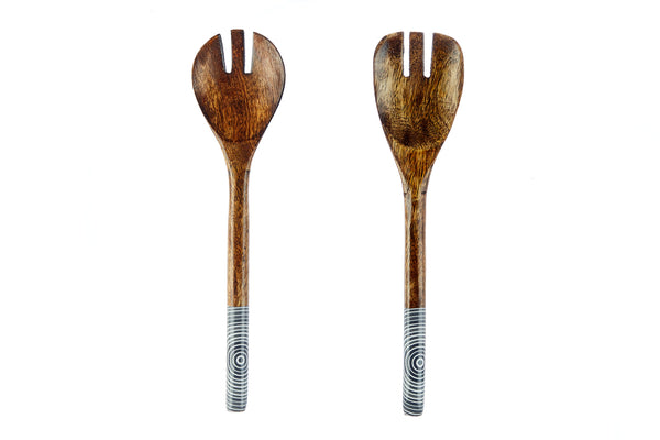 Couverts à salade en bois de manguier PATTERN - Eclipse