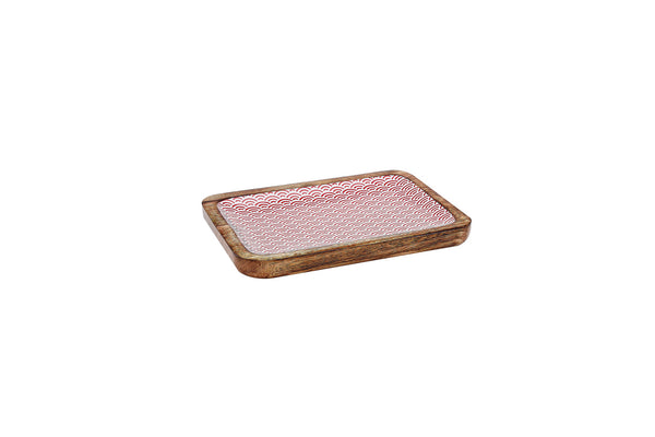 Plateau de service en bois de manguier PATTERN 17*25cm - Rouge