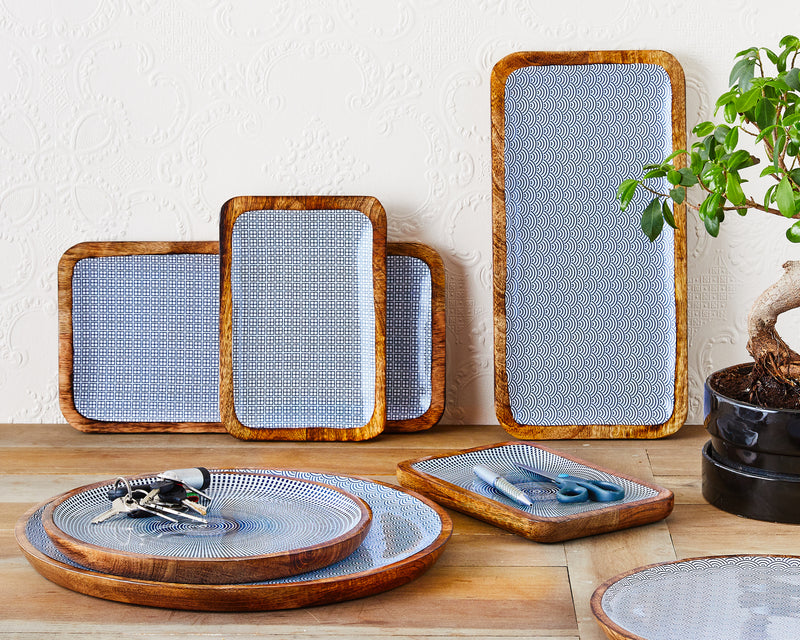 Plateau de service en bois de manguier PATTERN 17*25cm - Dark blue