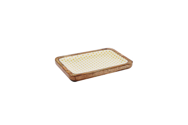 Plateau de service en bois de manguier PATTERN 17*25cm - Jaune