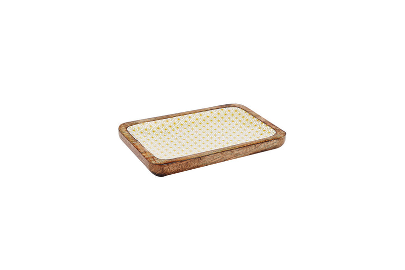 Plateau de service en bois de manguier PATTERN 17*25cm - Jaune