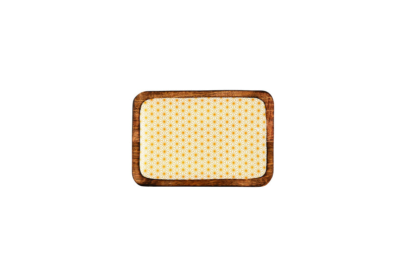 Plateau de service en bois de manguier PATTERN 17*25cm - Jaune