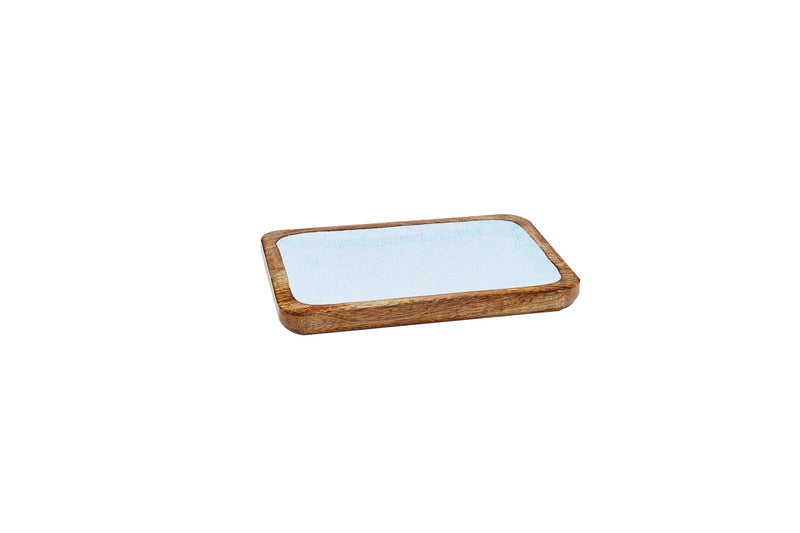 Plateau de service en bois de manguier PATTERN 17*25cm - Bleu clair