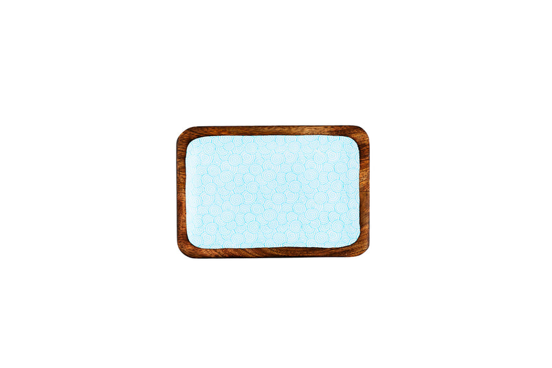Plateau de service en bois de manguier PATTERN 17*25cm - Bleu clair