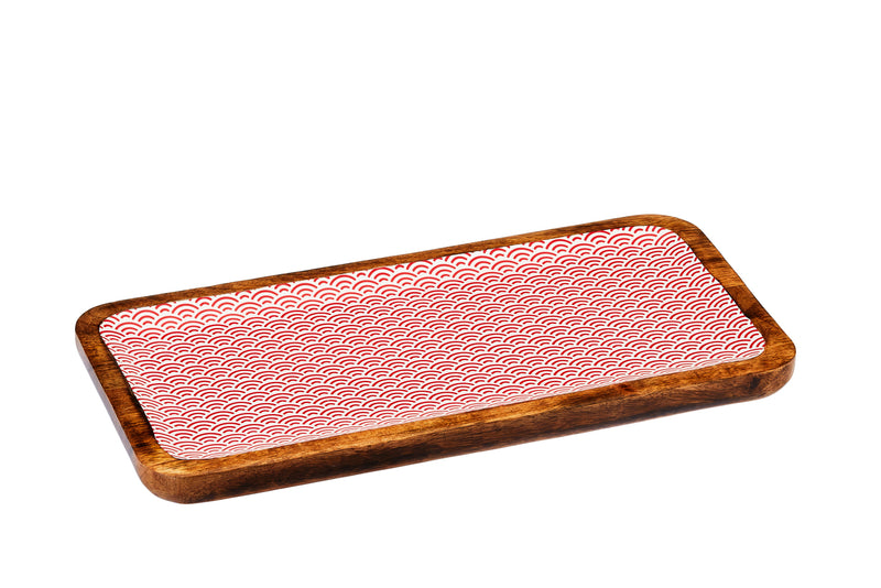 Plateau de service en bois de manguier PATTERN 20*40cm - Rouge