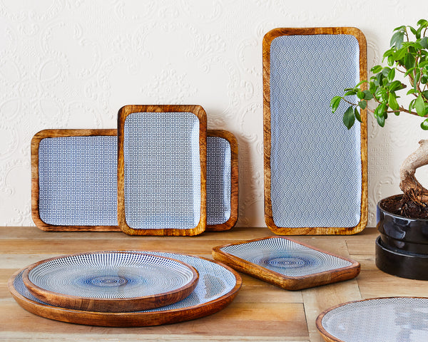 Plateau de service en bois de manguier PATTERN 20*40cm - Dark blue