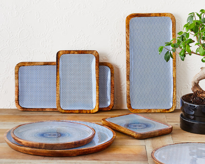 Plateau de service en bois de manguier PATTERN 20*40cm - Dark blue