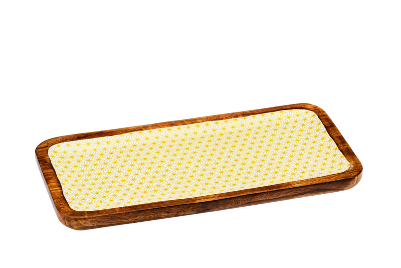 Plateau de service en bois de manguier PATTERN 20*40cm - Jaune