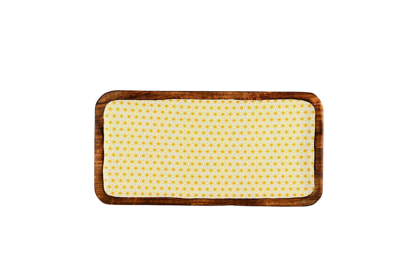 Plateau de service en bois de manguier PATTERN 20*40cm - Jaune